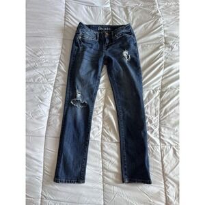 Aeropostale Size 000 Bayla Skinny Crop Jegging blue distressed Jeans, 25" Inseam